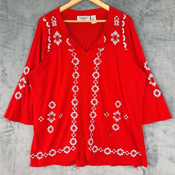 Womens Top 1X Red Boho Peasant Hippie Festival Embroidered Cottagecore‎ Tunic - Picture 1 of 6